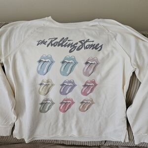 Maurices Cream Crewneck Sweatshirt with Pastel Rolling Stones Tongue Grid